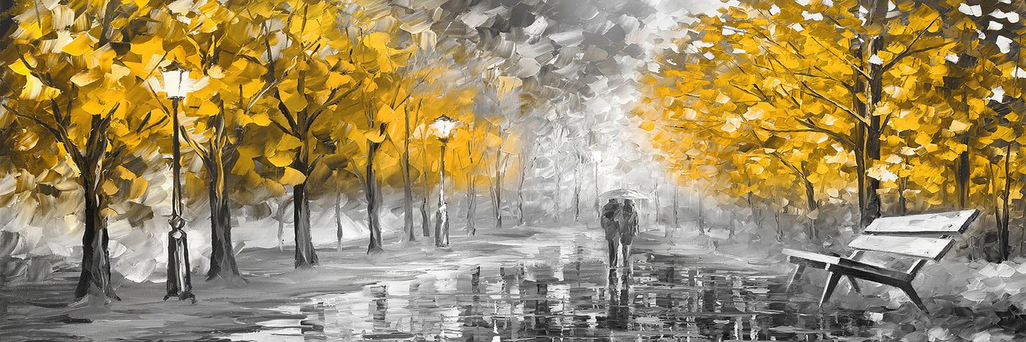 Rainy Day City Street Pedestrians Umbrellas Canvas Print Wall Art