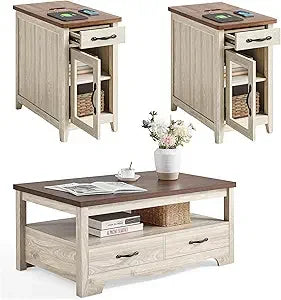 Farmhouse 3-Piece Coffee Table Set With End Tables