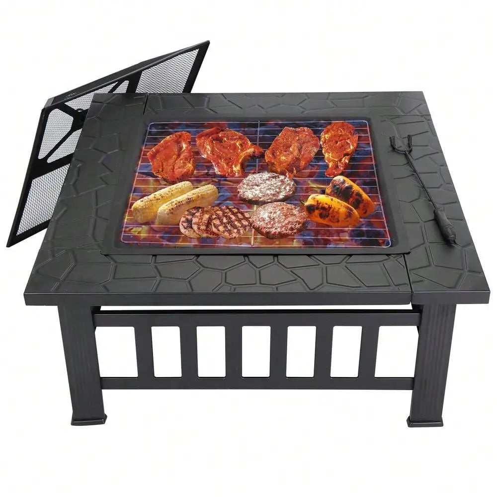 Hign-Concerned Square Metal Fire Pit With Cover For Outdoor Patio