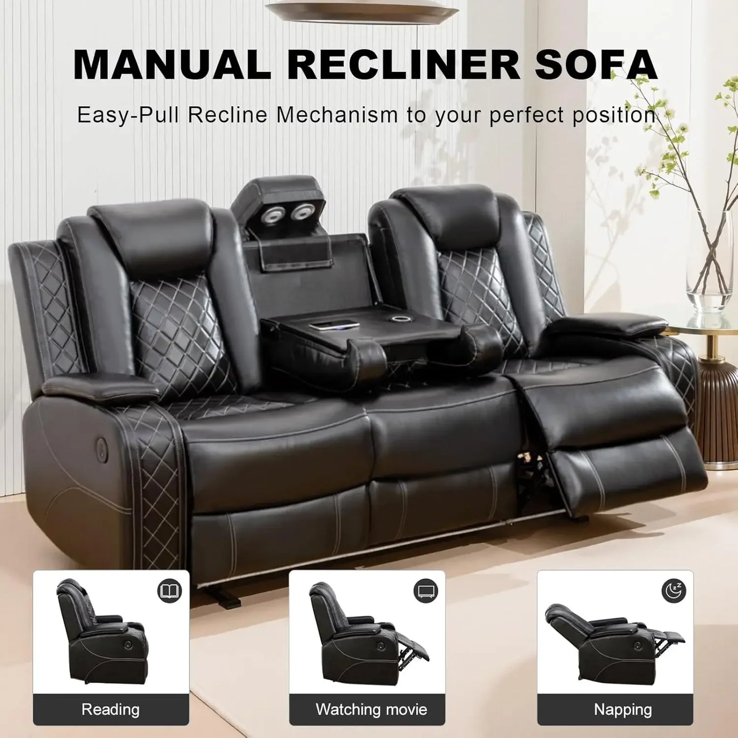 Electric Recliner Chair With LED Light Sectional Sofa Living Room Set