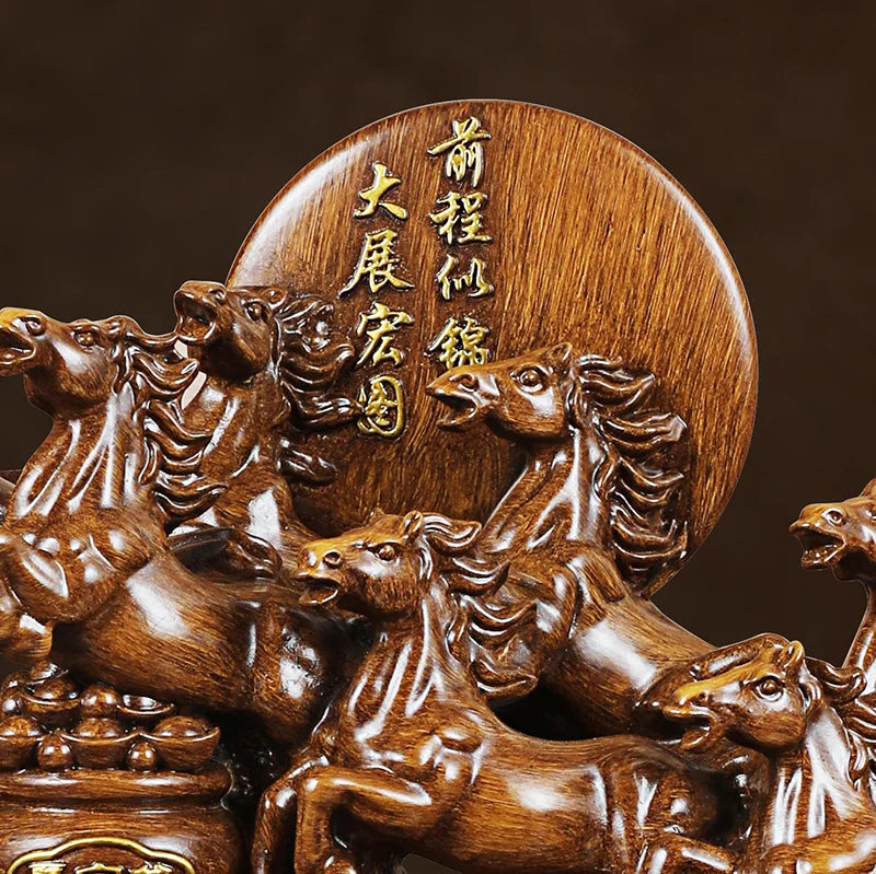 Eight Horses Feng Shui Wealth Ornament Resin Home Decor