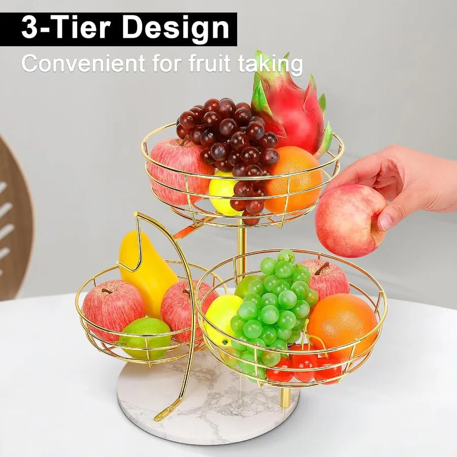 Livabber Metal Fruit Basket With Banana Hanger For Kitchen Counter