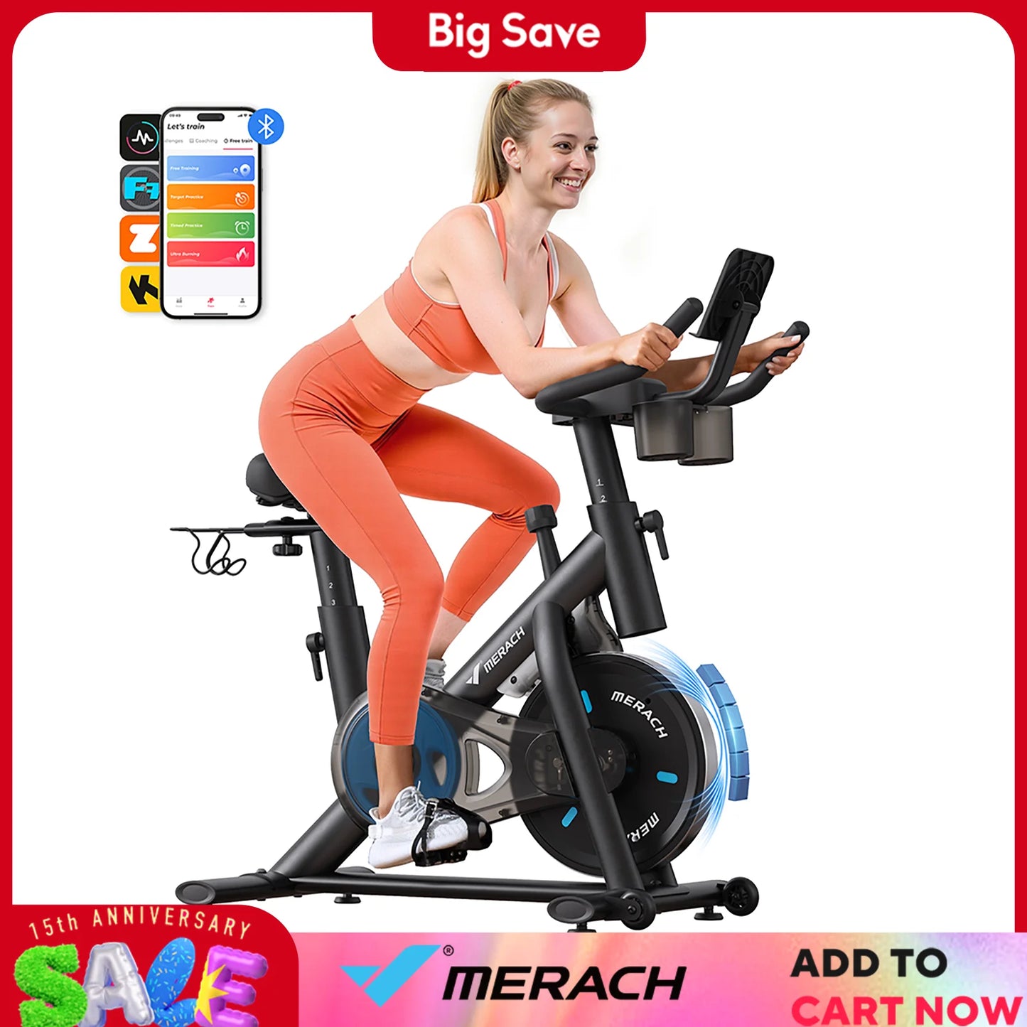 MERACH Magnetic Indoor Exercise Bike With App Low Noise