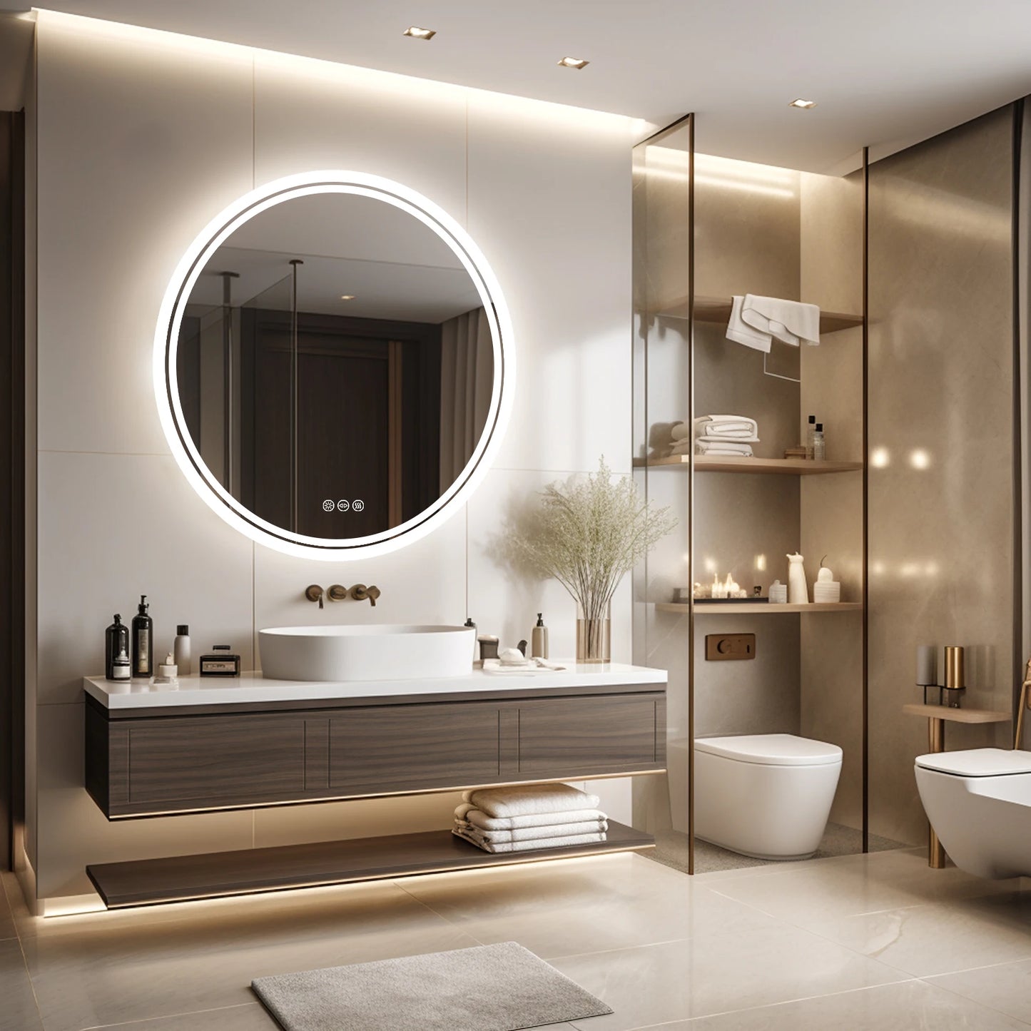 Circle LED Bathroom Mirror Backlit Anti-Fog Dimmable IP65
