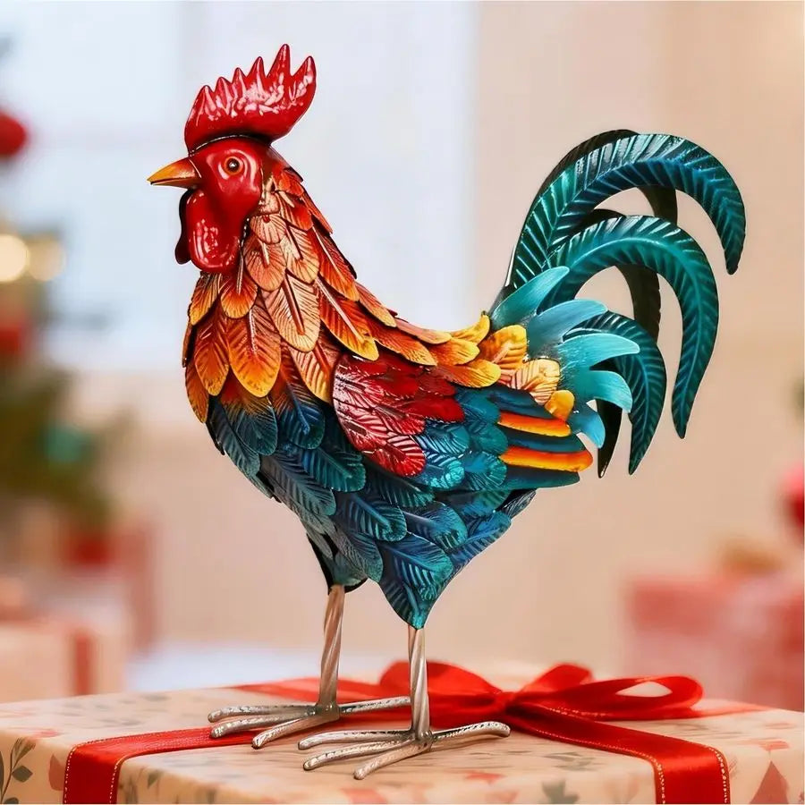 Metal Rooster Garden Statues Outdoor Chicken Sculptures Yard Decor