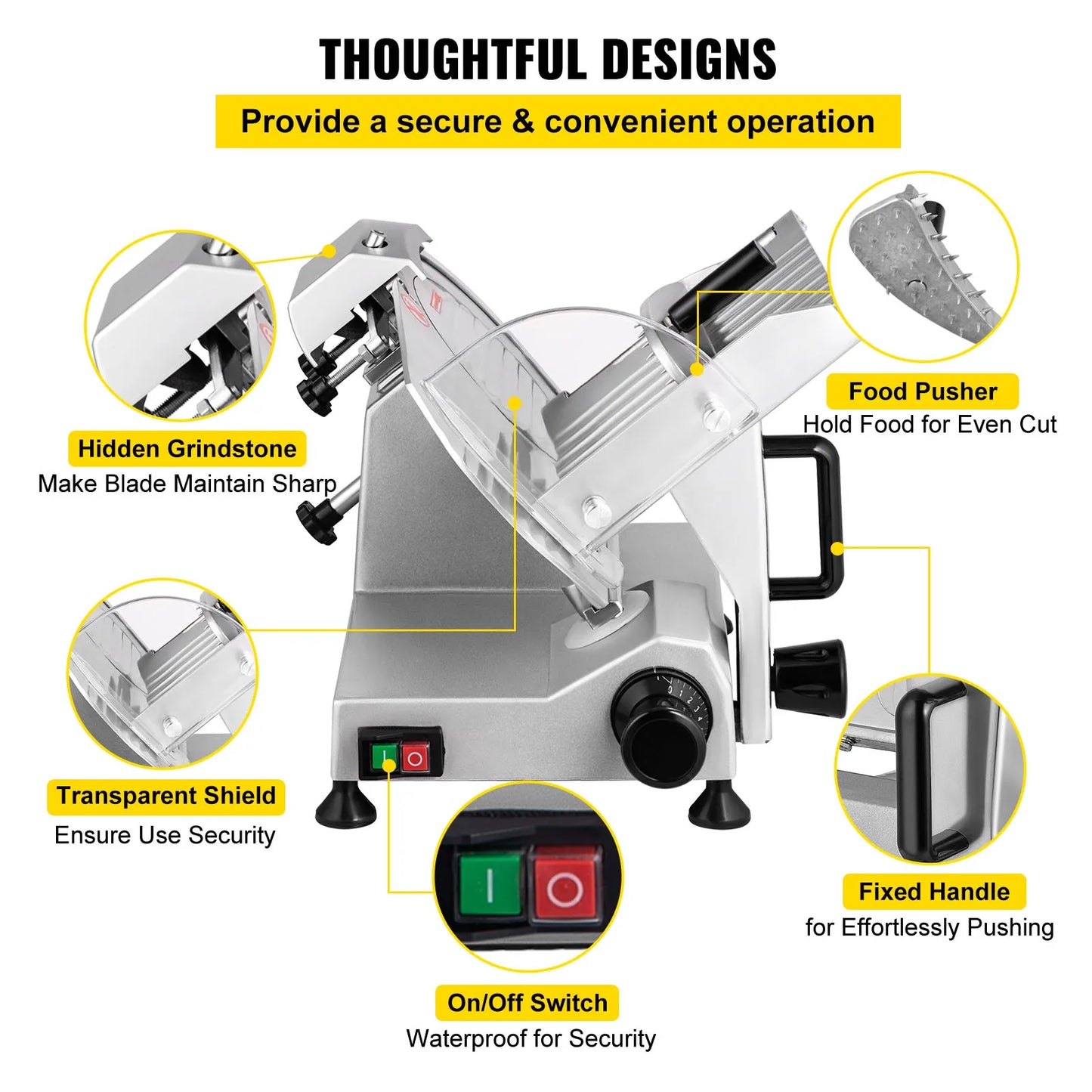 SucceBuy Meat Slicer Electric Deli Slicer Carbon Steel Blade