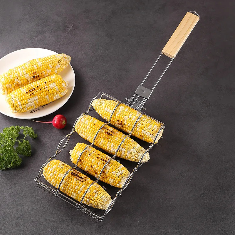 Foldable Stainless Steel Corn Clip Grill Tool Outdoor BBQ