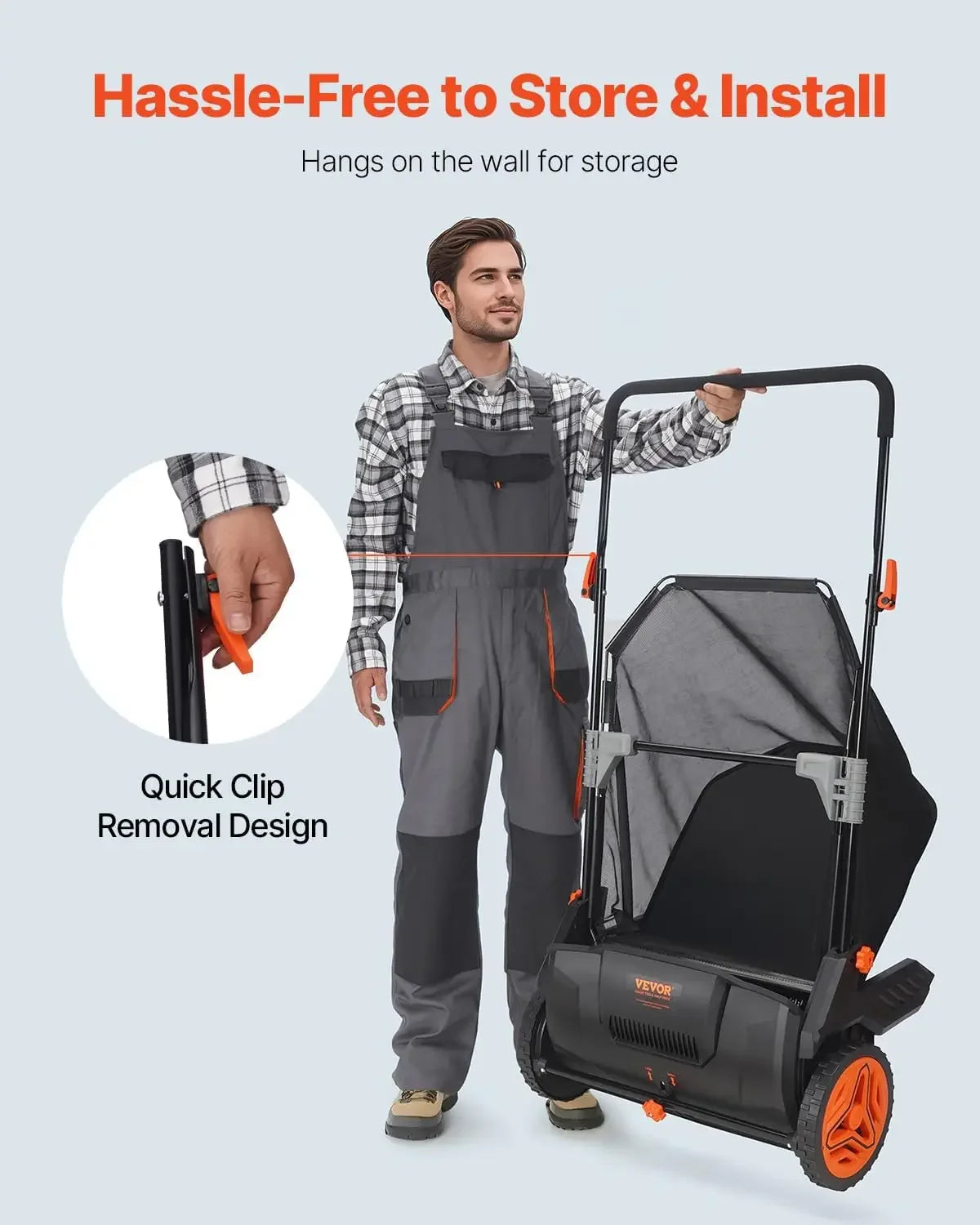 Push Lawn Sweeper With Heavy Duty Steel And Rubber Wheels