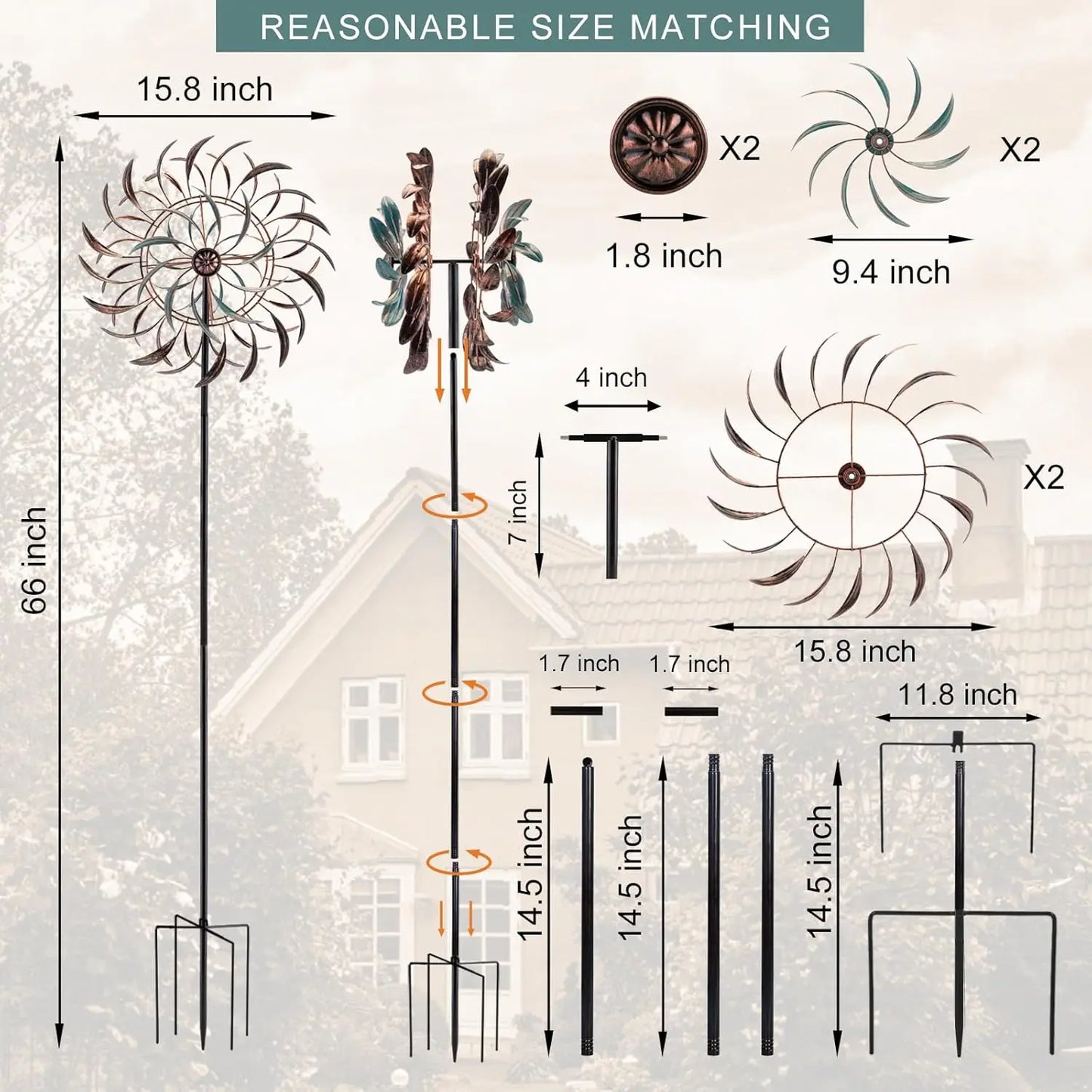 Metal Wind Spinner Sculpture For Outdoor Garden Decor 360 Rotation