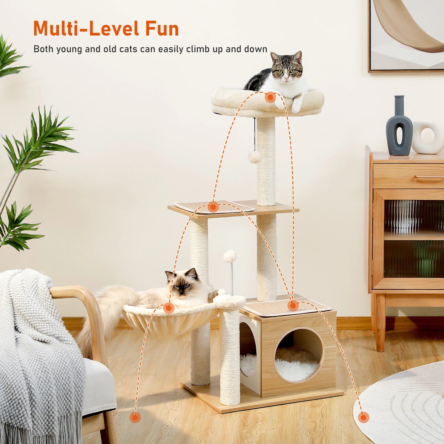 PAWZ Road Indoor Cat Tree Multi-Tier Wood Tower Condo