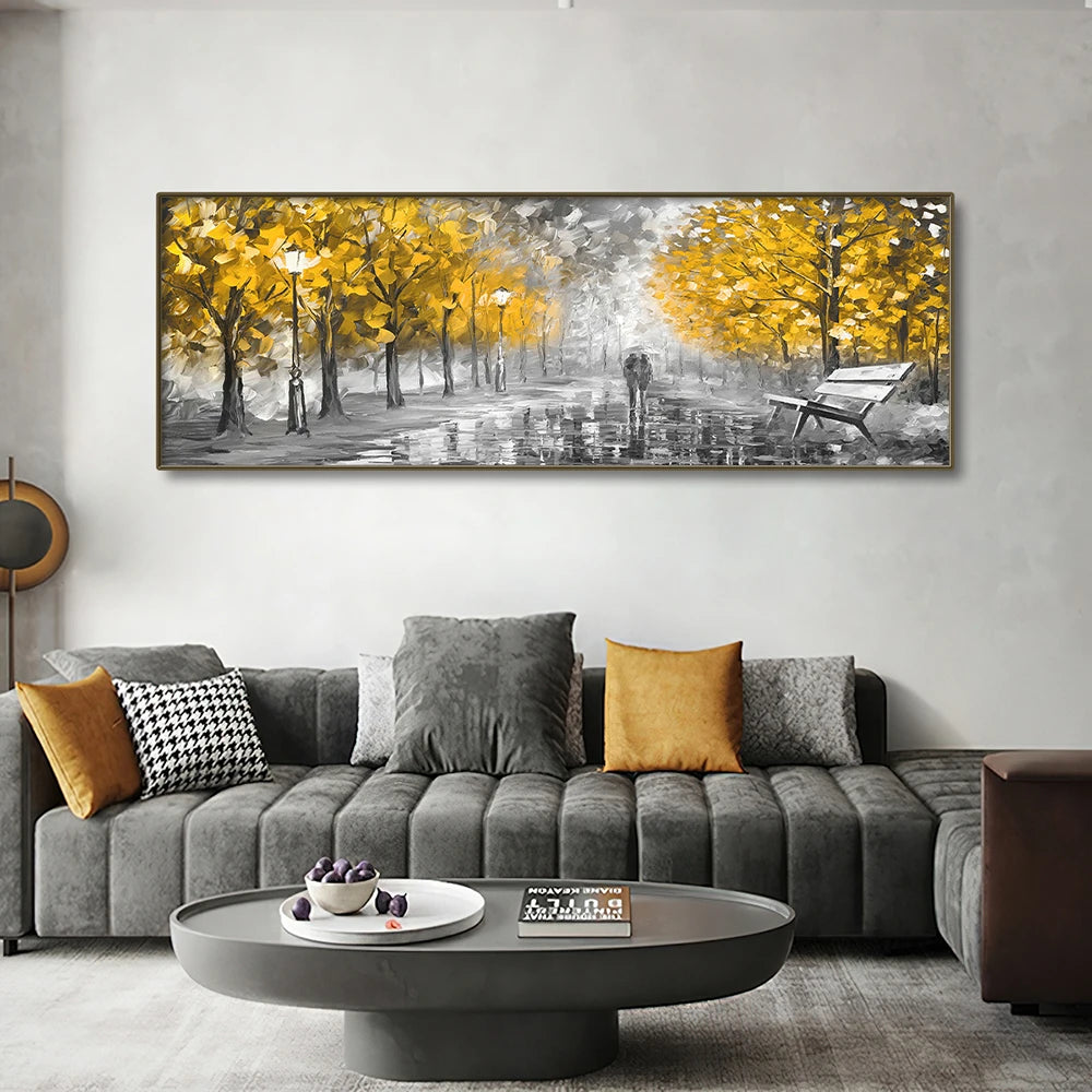 Rainy Day City Street Pedestrians Umbrellas Canvas Print Wall Art