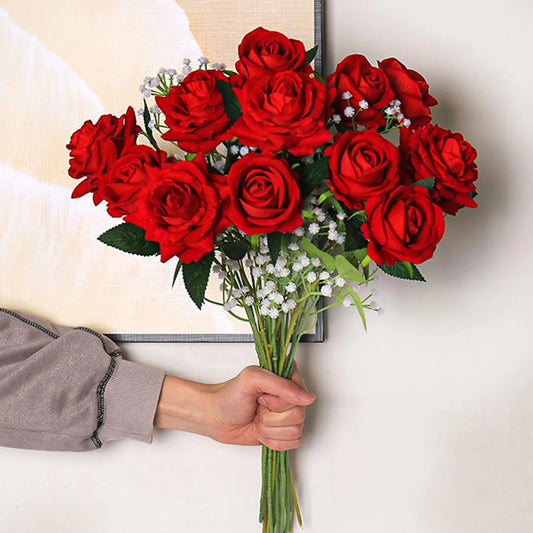 Velvet Roses Artificial 15Pcs Wedding Decor Romantic Gift