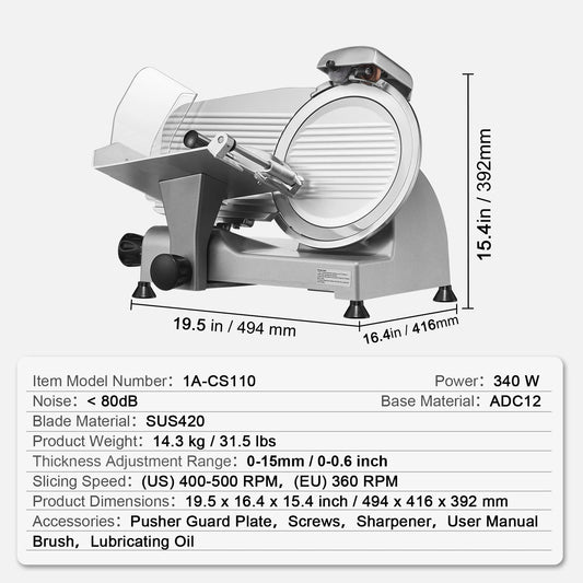 SucceBuy Meat Slicer Electric Deli Slicer Carbon Steel Blade