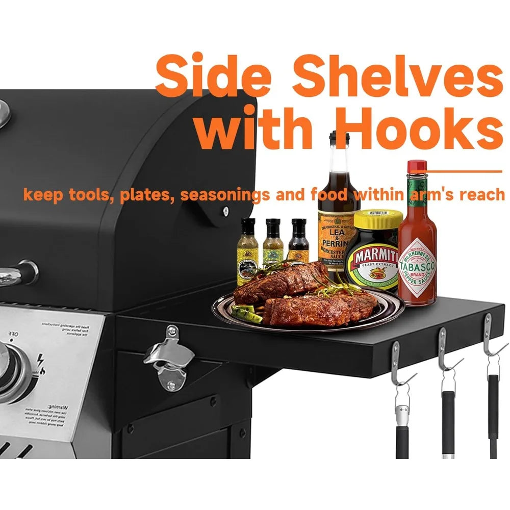 5 Burner Propane Gas Grill With Porcelain Enamel Cast Iron Grate 54000 BTU