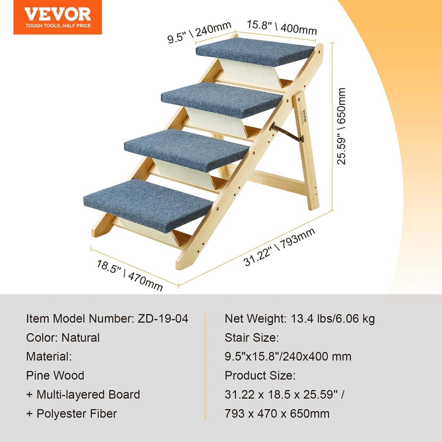 Wooden Pet Steps and Ramp Combo Foldable 2-In-1 Access Beds