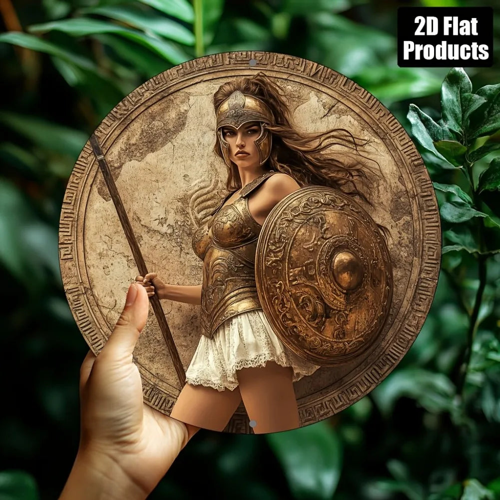 Round Aluminum Decorative Sign Greek Woman Theme Bar Kitchen Cafe