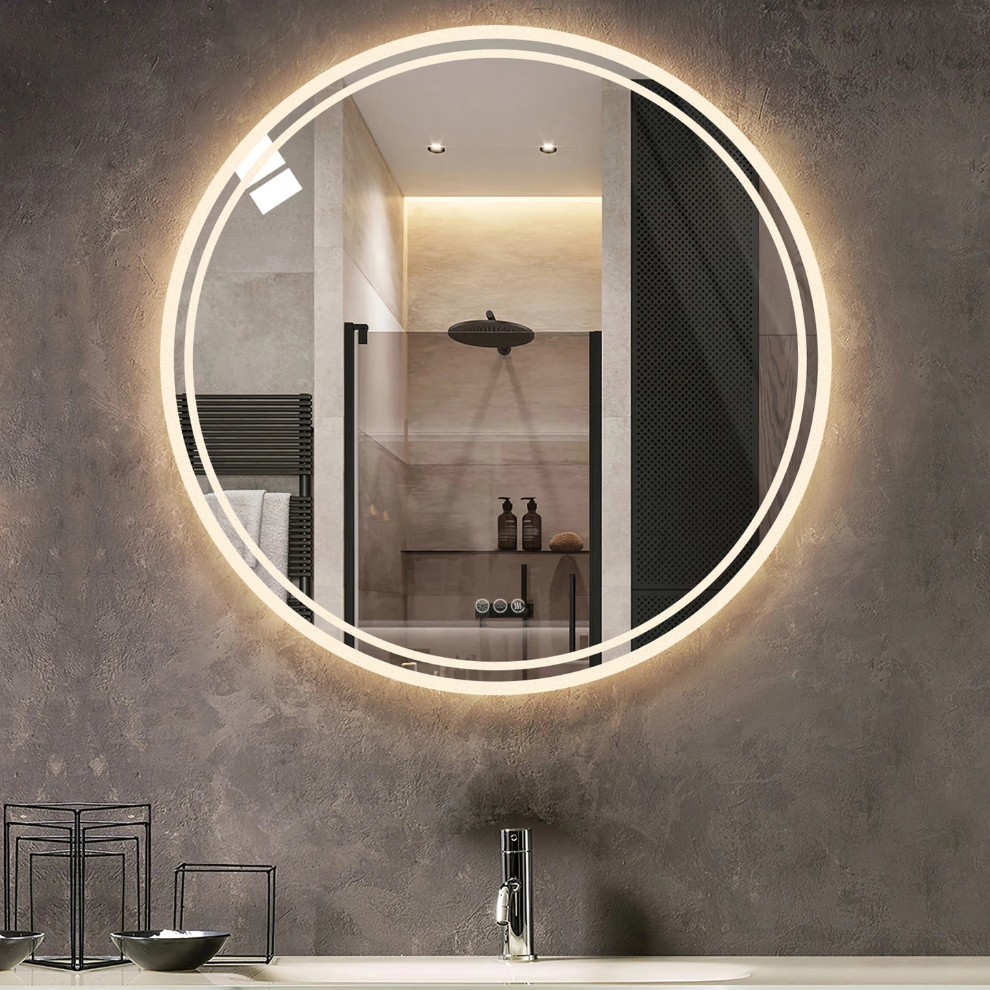 Circle LED Bathroom Mirror Backlit Anti-Fog Dimmable IP65