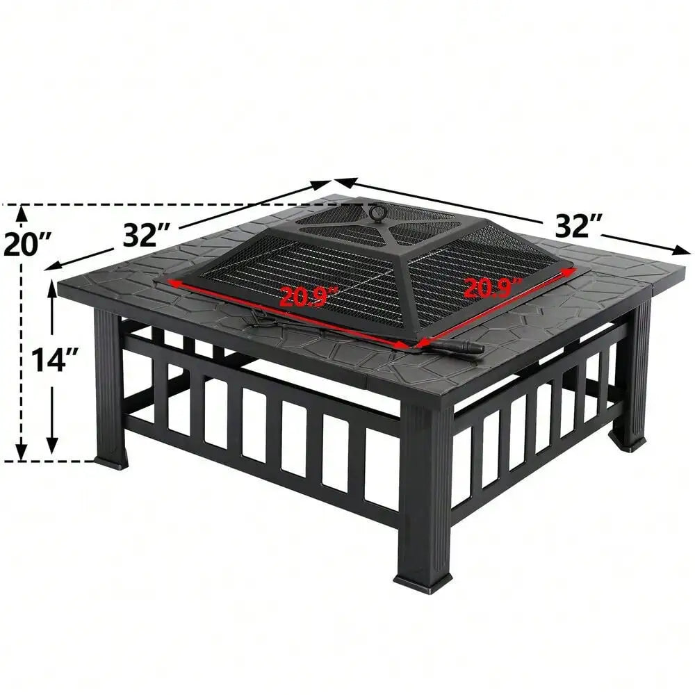 Hign-Concerned Square Metal Fire Pit With Cover For Outdoor Patio