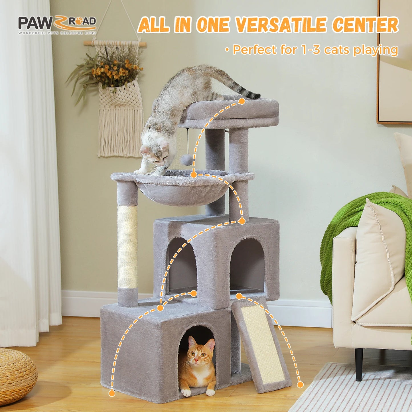 PAWZ Road Large Cat Tree For Indoor Cats Multi Level