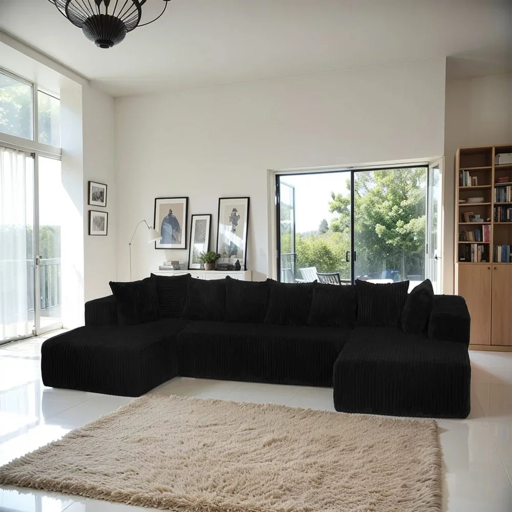 U Shaped Sectional Sofa Modular Couch With Corduroy Fabric