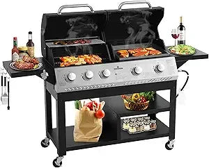 5 Burner Propane Gas Grill With Porcelain Enamel Cast Iron Grate 54000 BTU