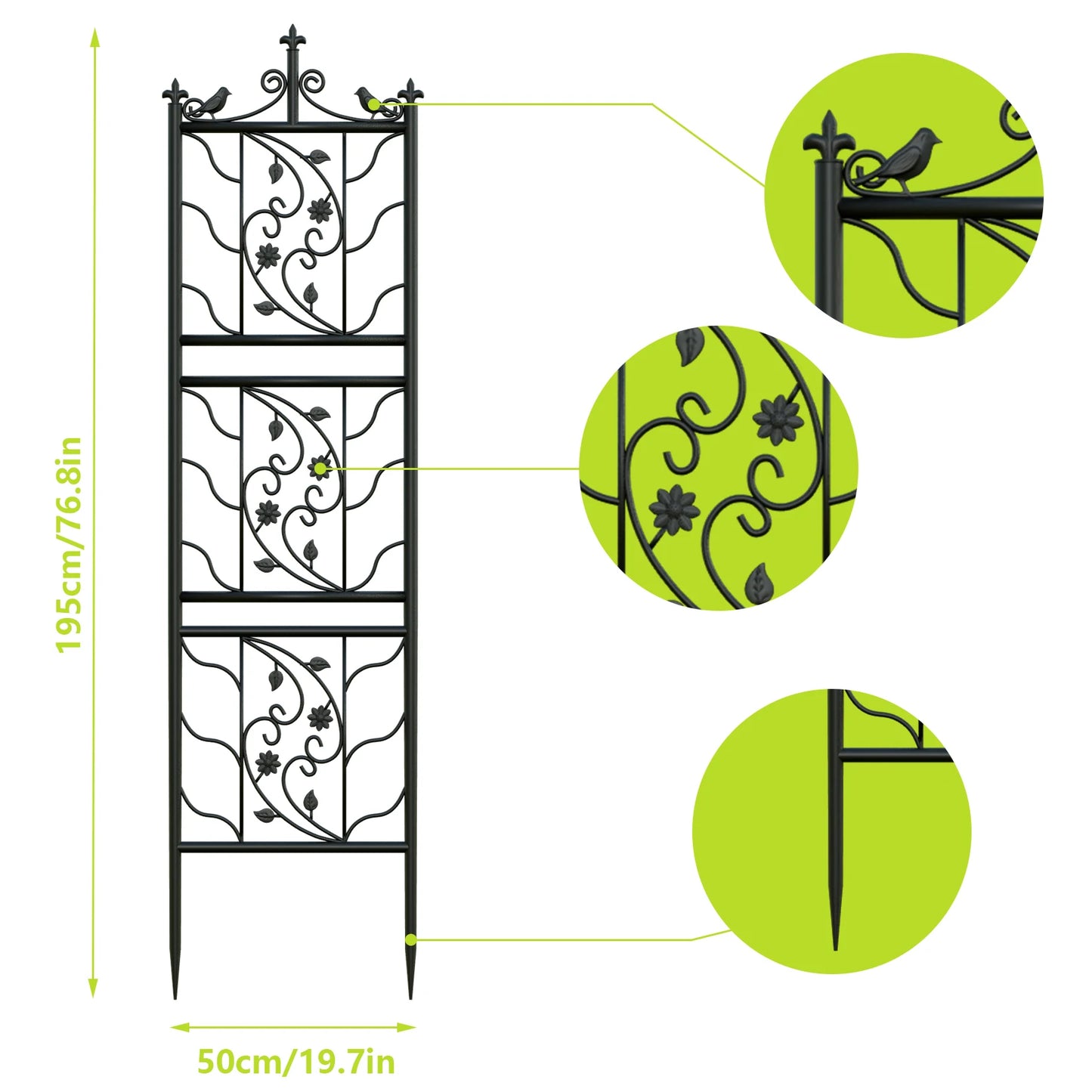Metal Garden Trellis Bird Leaf Grid Panels For Climbing Plants 2 Pack