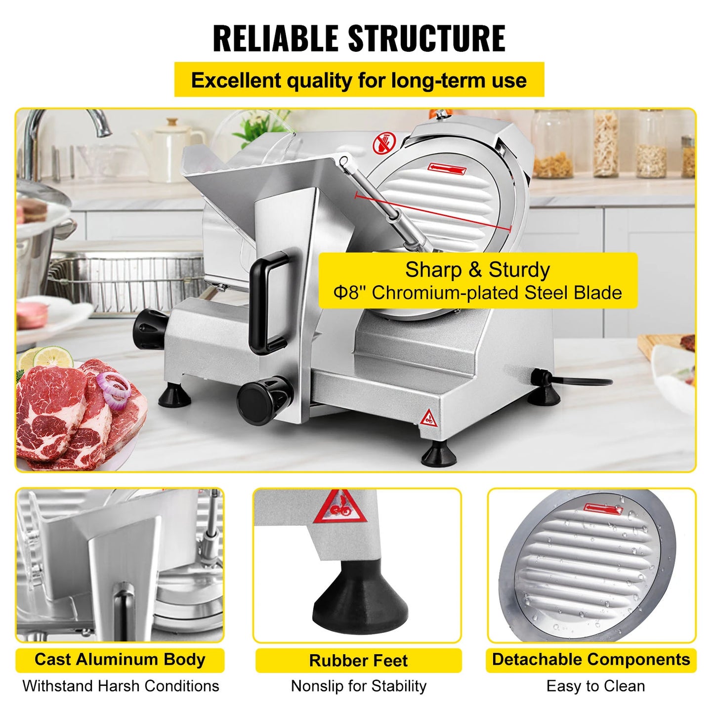 SucceBuy Meat Slicer Electric Deli Slicer Carbon Steel Blade