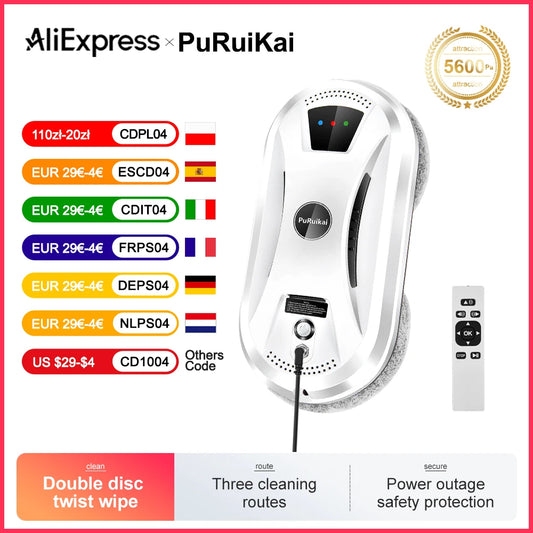 PuRuiKai Ultra Thin Window Cleaning Robot Vacuum With Remote Control For Home Use