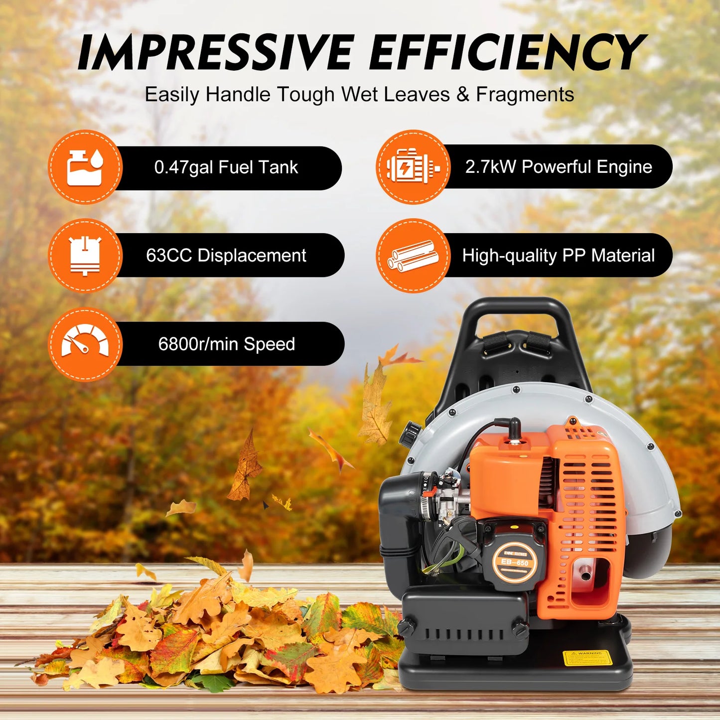 Backpack Leaf Blower Petrol Air Cooled 6800 RPM Garden