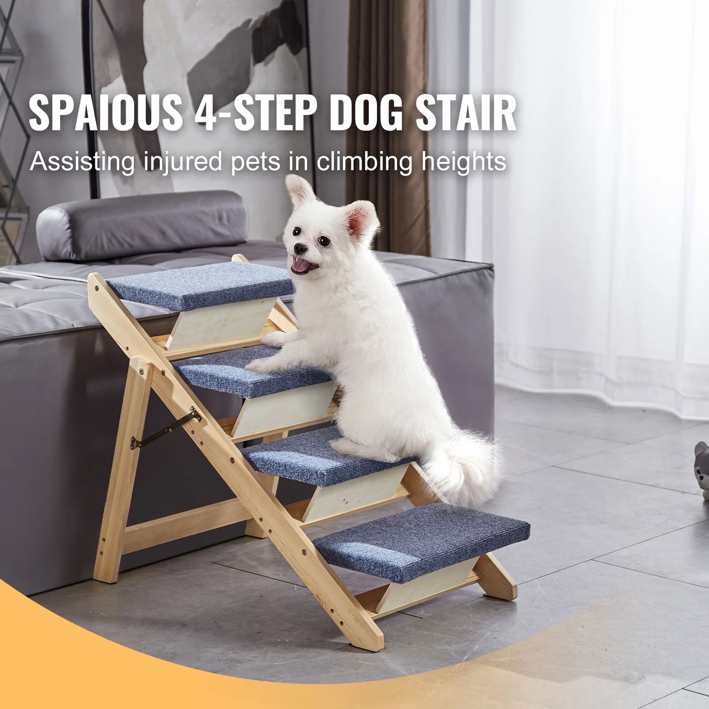 Wooden Pet Steps and Ramp Combo Foldable 2-In-1 Access Beds