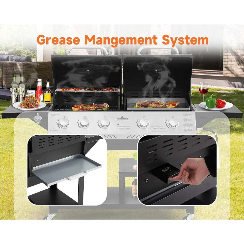 5 Burner Propane Gas Grill With Porcelain Enamel Cast Iron Grate 54000 BTU