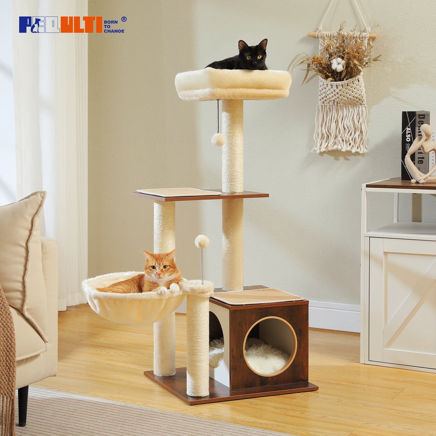 PAWZ Road Indoor Cat Tree Multi-Tier Wood Tower Condo