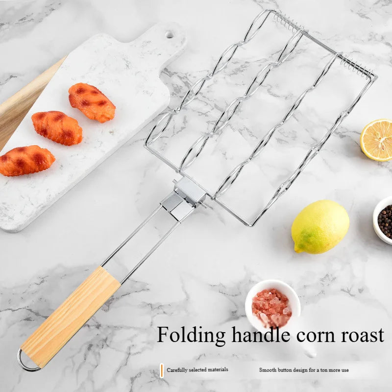 Foldable Stainless Steel Corn Clip Grill Tool Outdoor BBQ