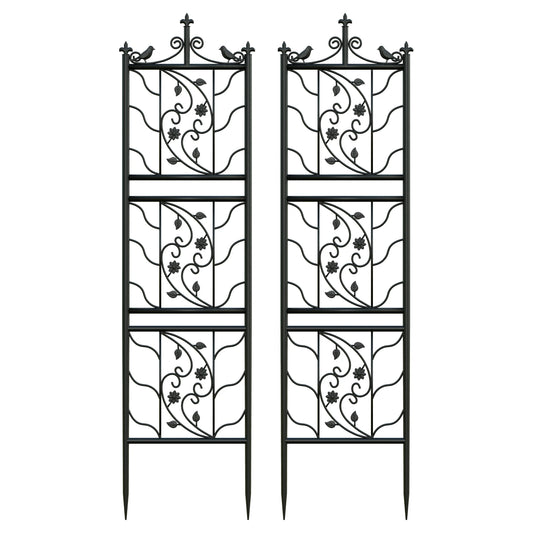 Metal Garden Trellis 2 Pack Bird Leaf Grid Panels Outdoor