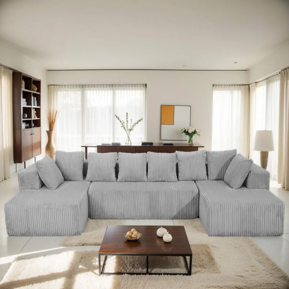 U Shaped Sectional Sofa Modular Couch With Corduroy Fabric