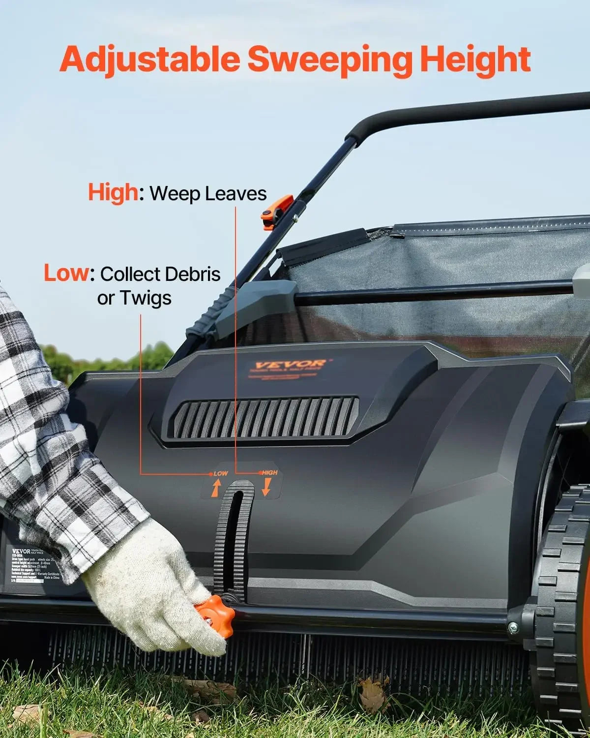 Push Lawn Sweeper With Heavy Duty Steel And Rubber Wheels