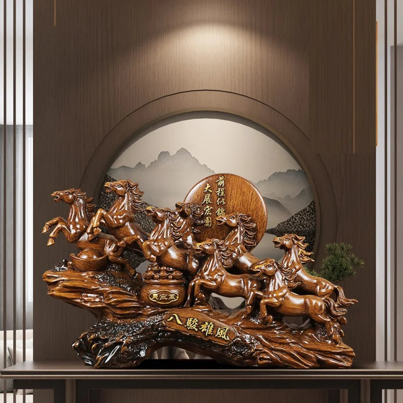 Eight Horses Feng Shui Resin Figurine For Wealth And Living Room Decor