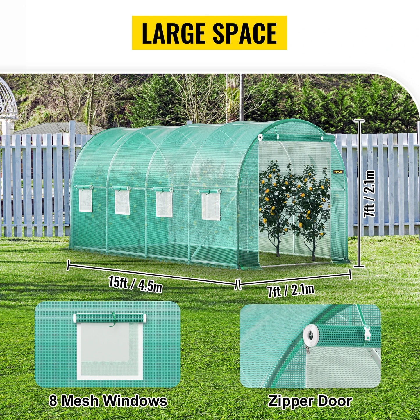 SucceBuy Walkin Tunnel Greenhouse With Galvanized Frame And Waterproof Cover