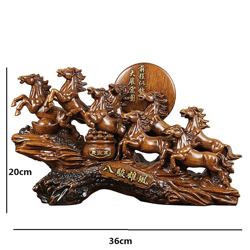 Eight Horses Feng Shui Resin Figurine For Wealth And Living Room Decor