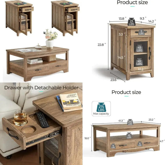 Farmhouse 3-Piece Coffee Table Set With End Tables