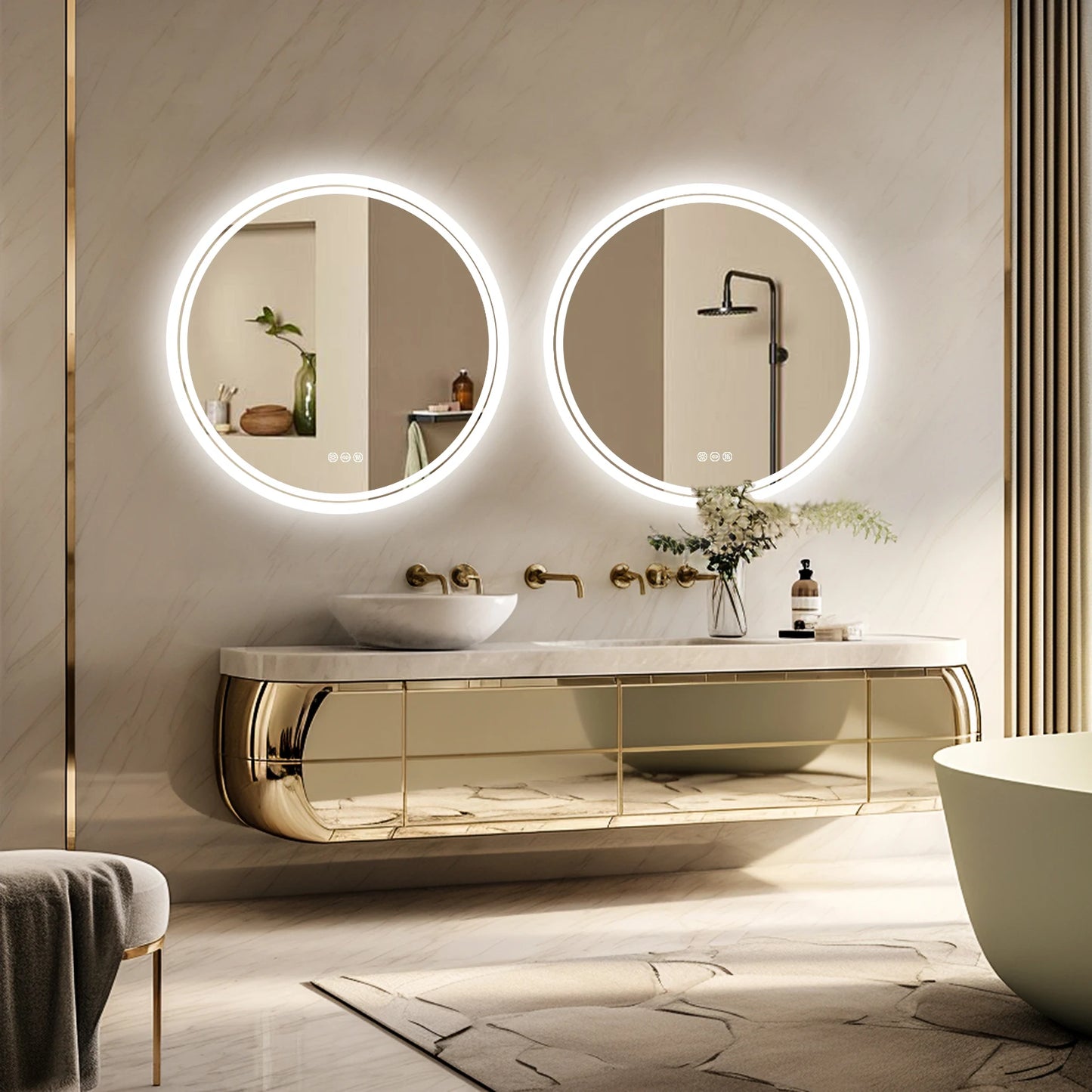 Circle LED Bathroom Mirror Backlit Anti-Fog Dimmable IP65