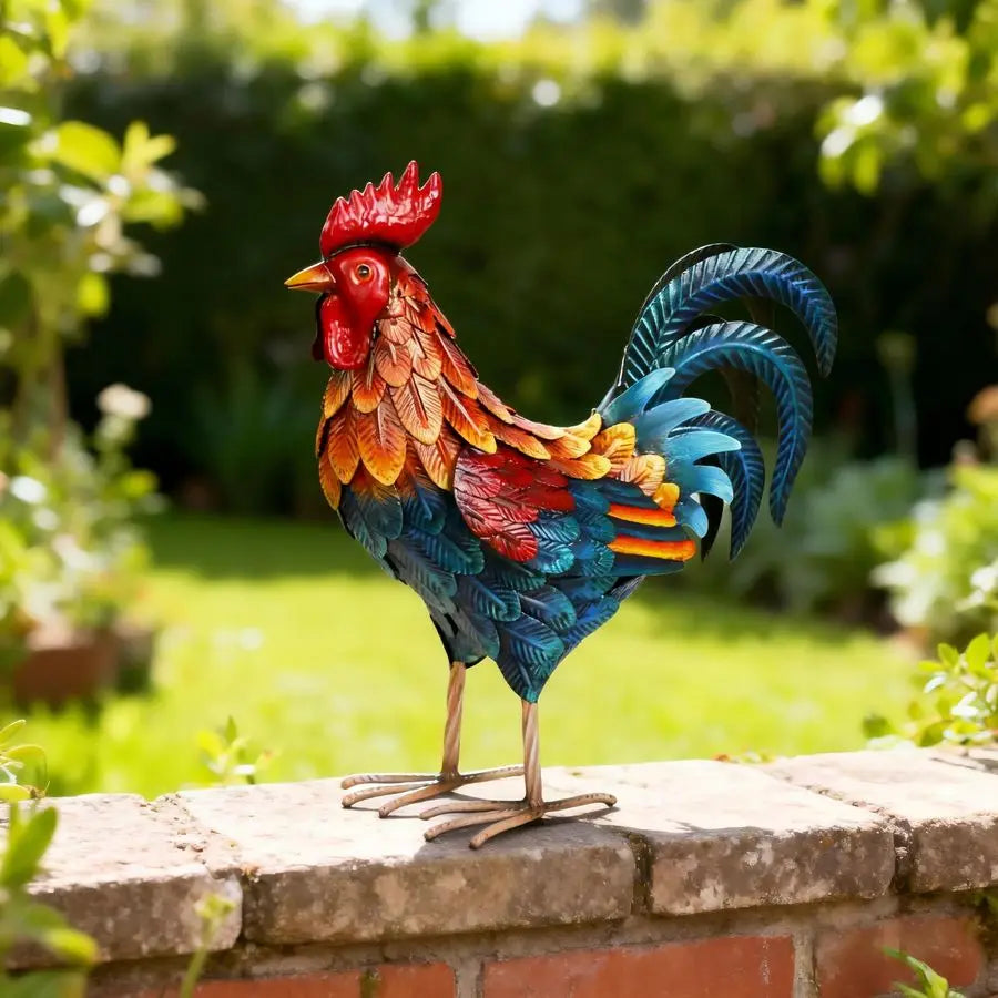 Metal Rooster Garden Statues Outdoor Chicken Sculptures Yard Decor