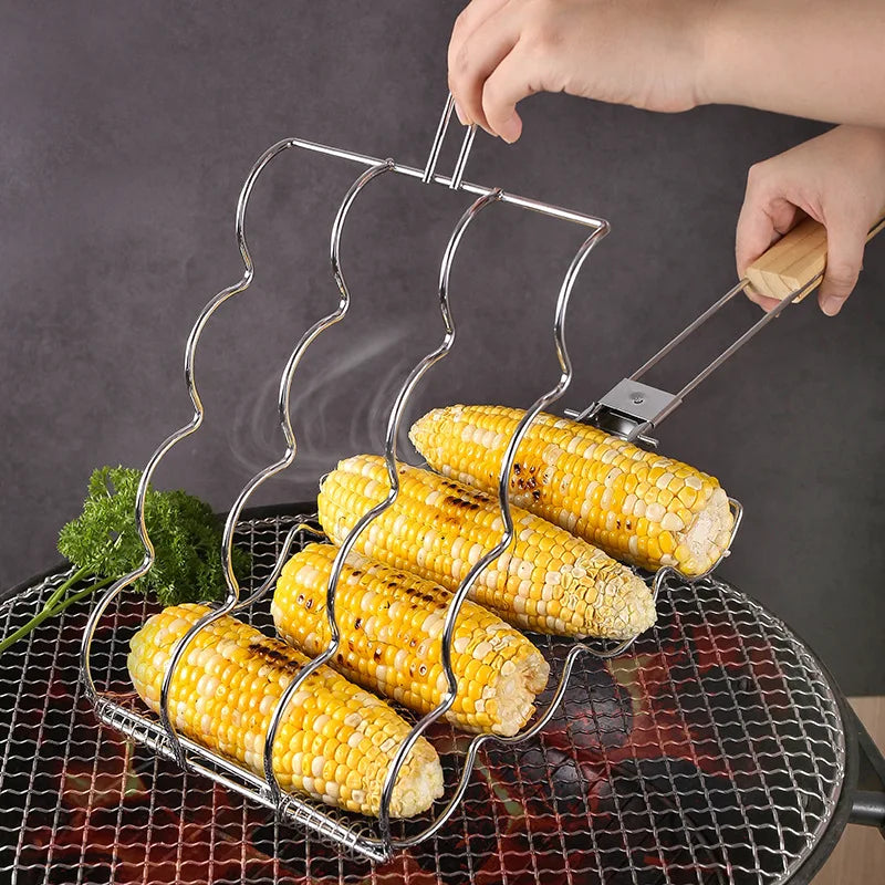 Foldable Stainless Steel Corn Clip Grill Tool Outdoor BBQ