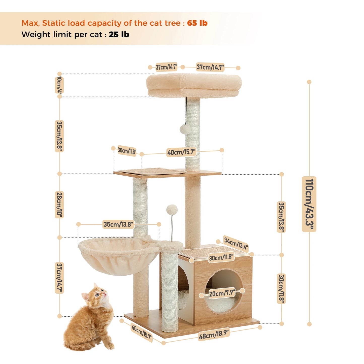 PAWZ Road Indoor Cat Tree Multi-Tier Wood Tower Condo