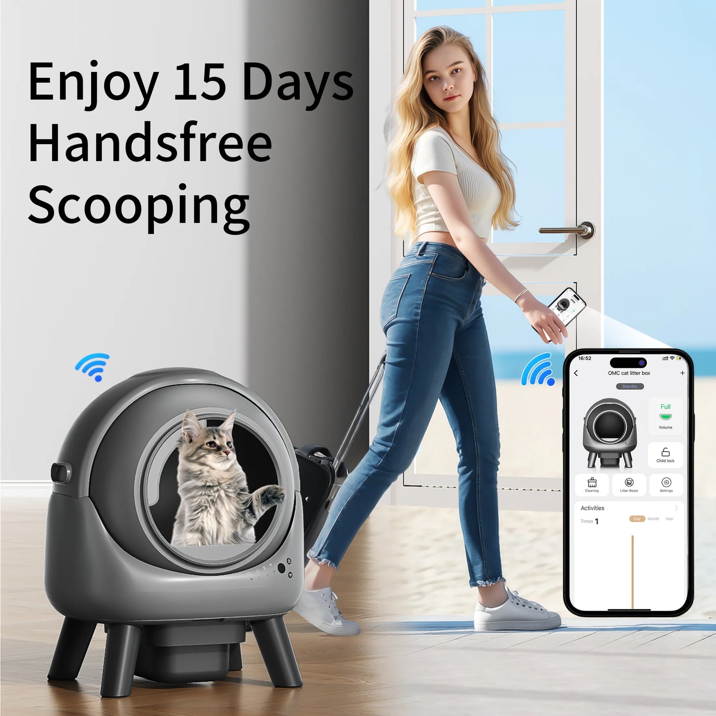 REDSASA Self Cleaning Litter Box for Multiple Cats App Control