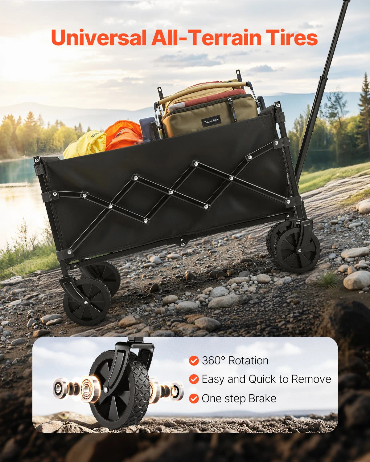 Collapsible Wagon Cart 225Lbs All Terrain Wheels Folding