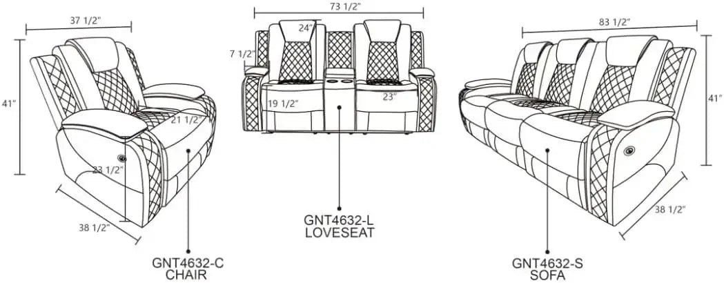Electric Recliner Chair With LED Light Sectional Sofa Living Room Set