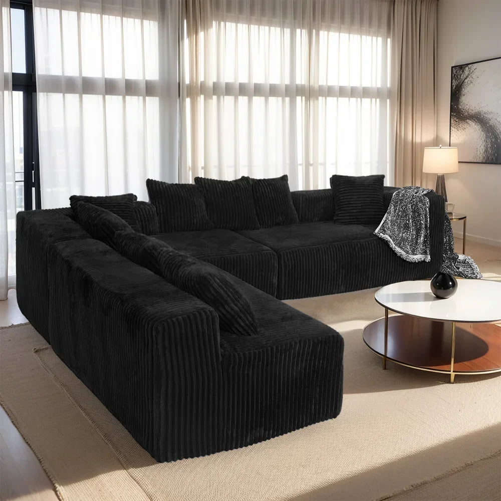 U Shaped Sectional Sofa Modular Couch With Corduroy Fabric