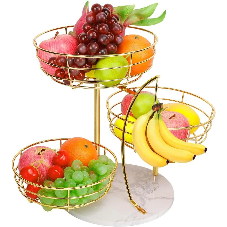 Livabber Metal Fruit Basket With Banana Hanger For Kitchen Counter