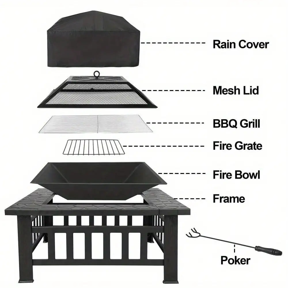 Hign-Concerned Square Metal Fire Pit With Cover For Outdoor Patio